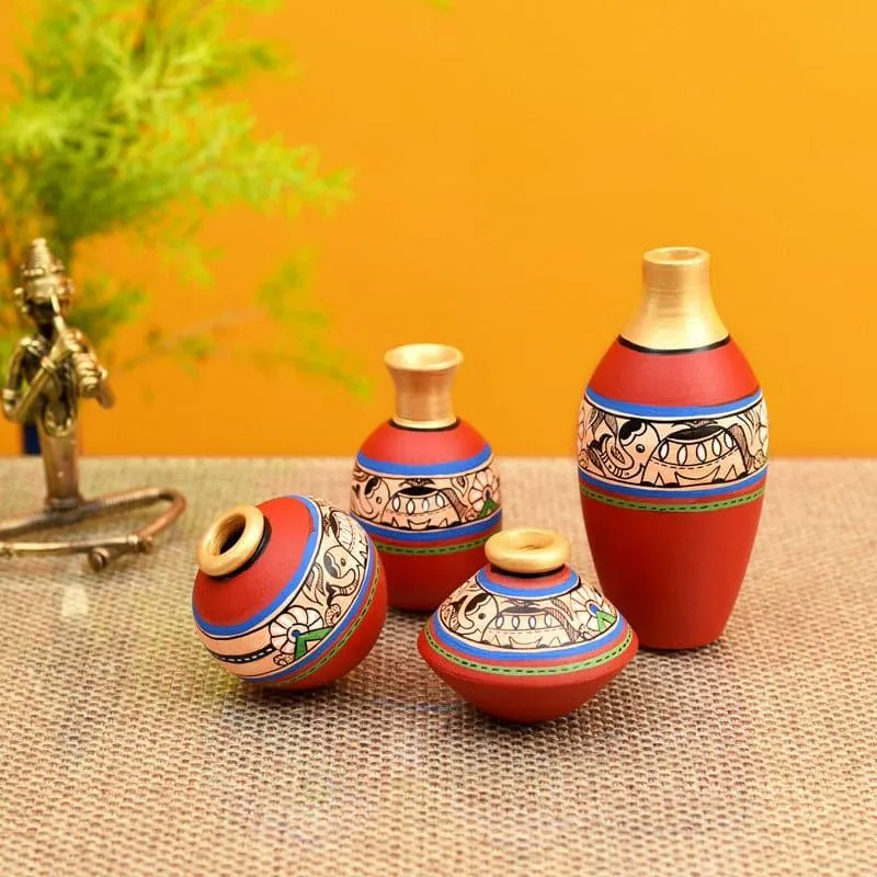 Rasham Tribal Terracotta Vase - Set Of Three