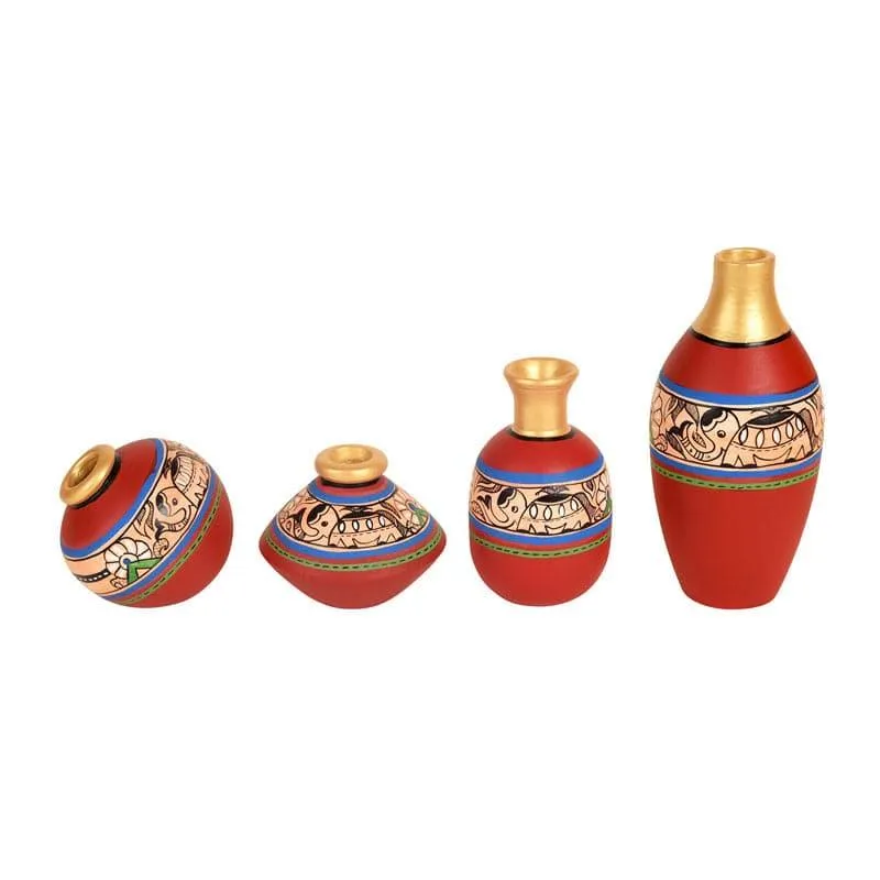 Rasham Tribal Terracotta Vase - Set Of Three
