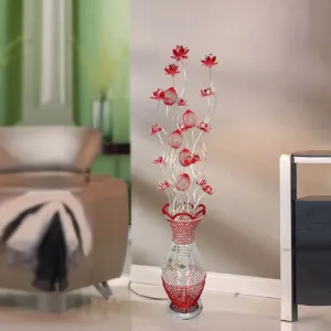 Red LED Vase Floor Lamp with Flower Design - Stylish Metallic Standing Light