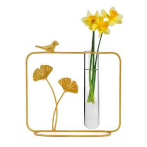 Rigour Crafts Home Decor Item, Showcase Piece, Return Gift Test Tube Flower Vase with Metal Gold Frame for Living Room, Bedroom, Office (Pack of 1)