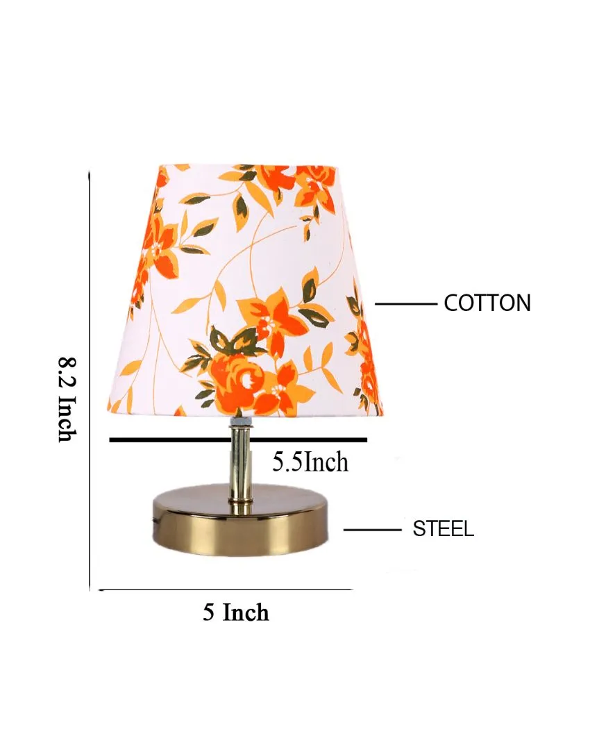 Rose & Leaf Printed Cotton Round Metal Gold Table Lamp | 6 x 8 inches
