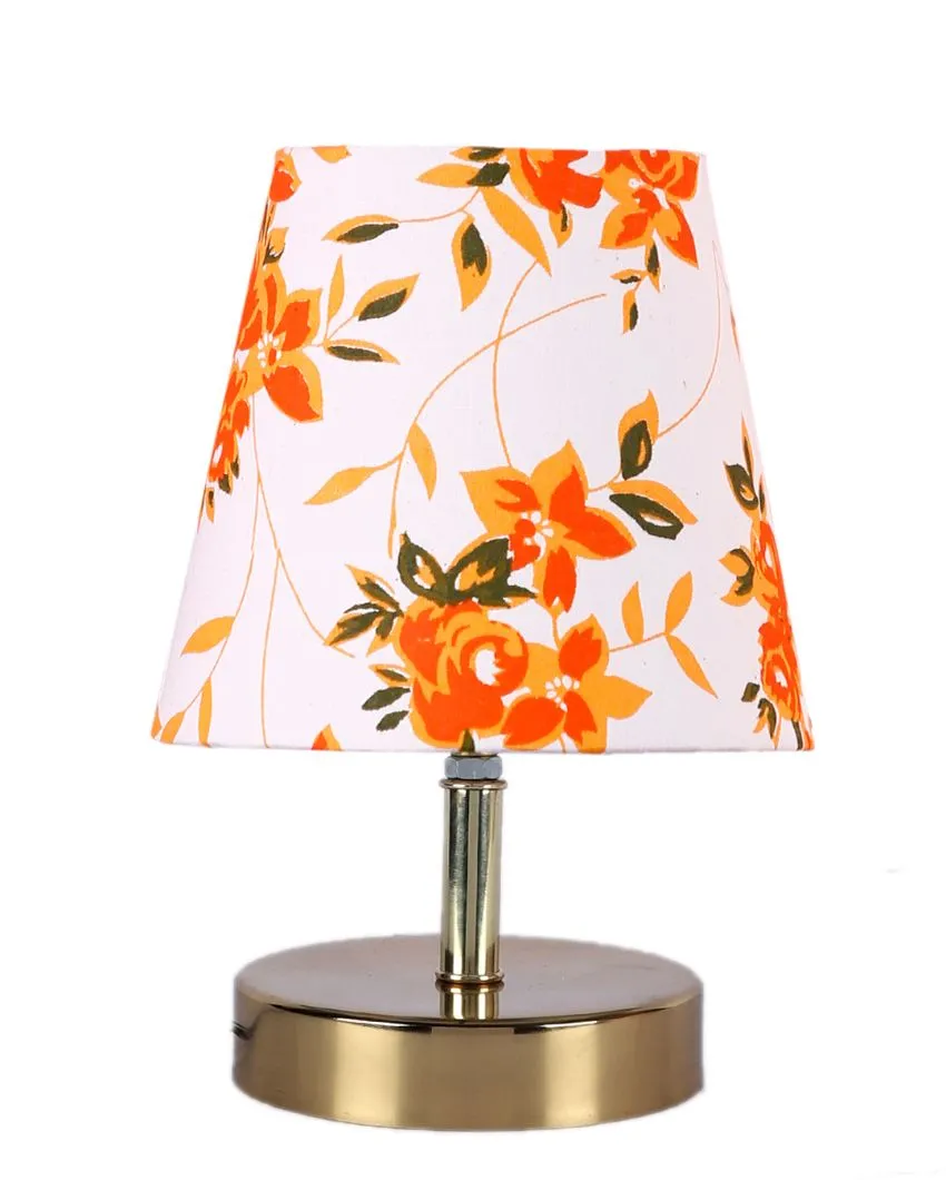Rose & Leaf Printed Cotton Round Metal Gold Table Lamp | 6 x 8 inches