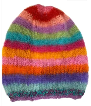 ROSE CARMINE~ Hat w multi stripes and Lurex trim