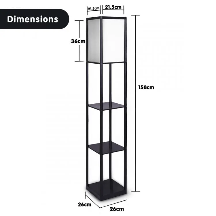 SARANTINO ETAGERE FLOOR LAMP SHELVES IN BLACK FRAME WITH FABRIC SHADE