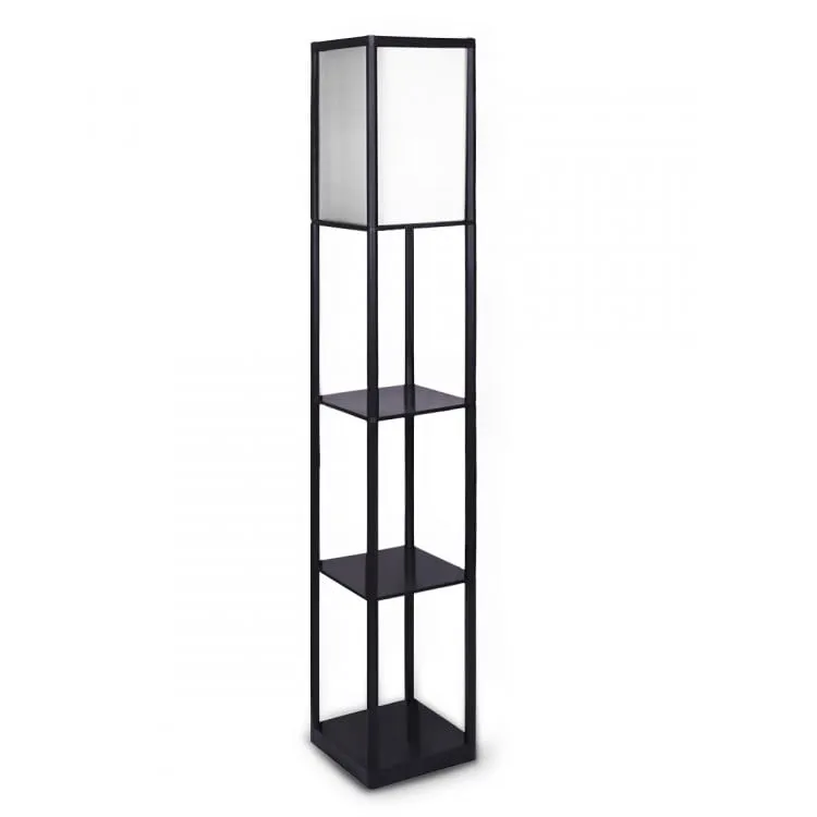 SARANTINO ETAGERE FLOOR LAMP SHELVES IN BLACK FRAME WITH FABRIC SHADE