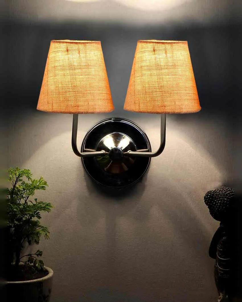 Sleek Cotton Wall Mounted Dual Lamp With Steel Base | Set of 2 | 4 x 13 inches