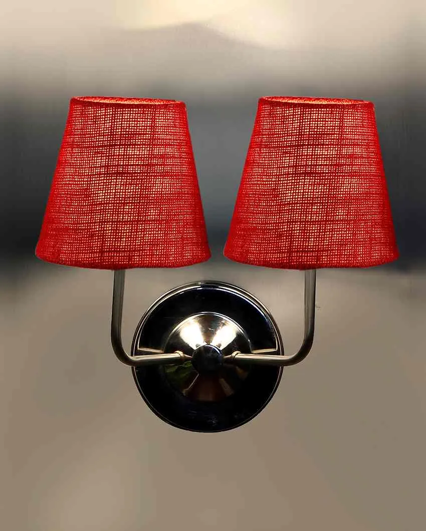 Sleek Cotton Wall Mounted Dual Lamp With Steel Base | Set of 2 | 4 x 13 inches