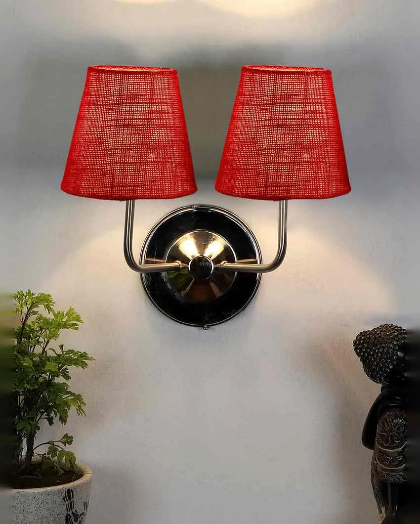 Sleek Cotton Wall Mounted Dual Lamp With Steel Base | Set of 2 | 4 x 13 inches