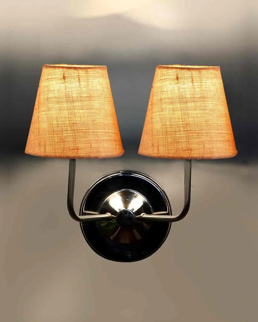 Sleek Cotton Wall Mounted Dual Lamp With Steel Base | Set of 2 | 4 x 13 inches