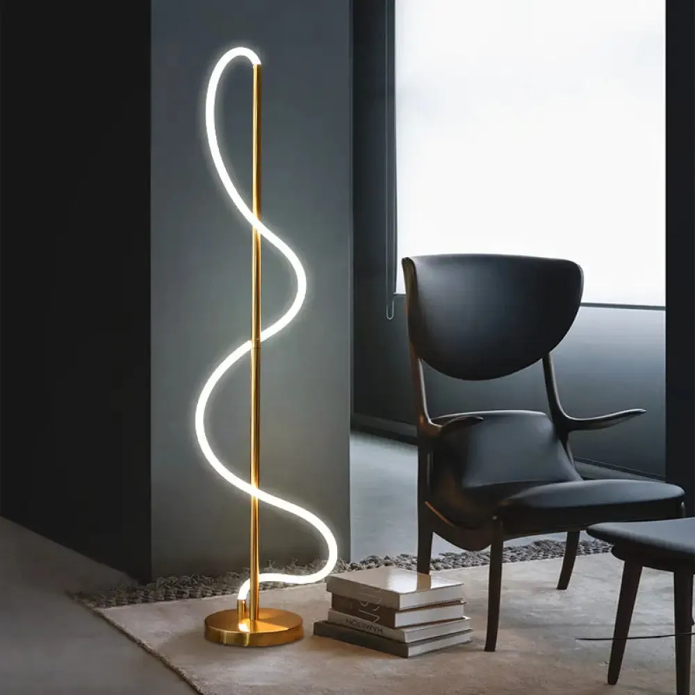 Sleek Gold LED Floor Lamp - Stylish Spiral Design for Warm/White Reading Light