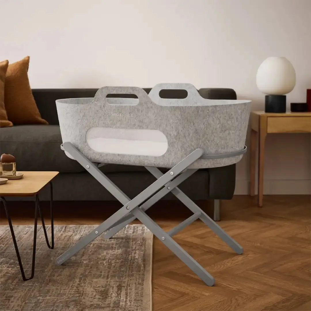 SnuzBaskit Light Grey Moses Basket & Dove Stand