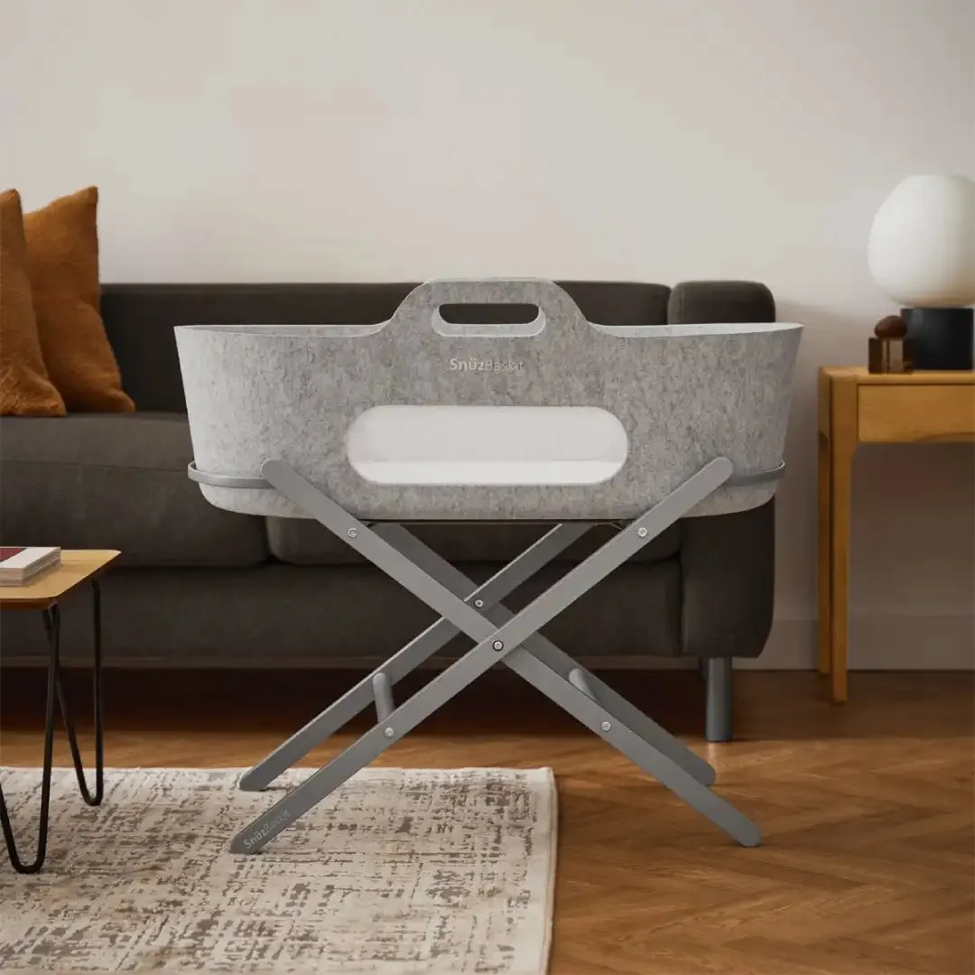 SnuzBaskit Light Grey Moses Basket & Dove Stand