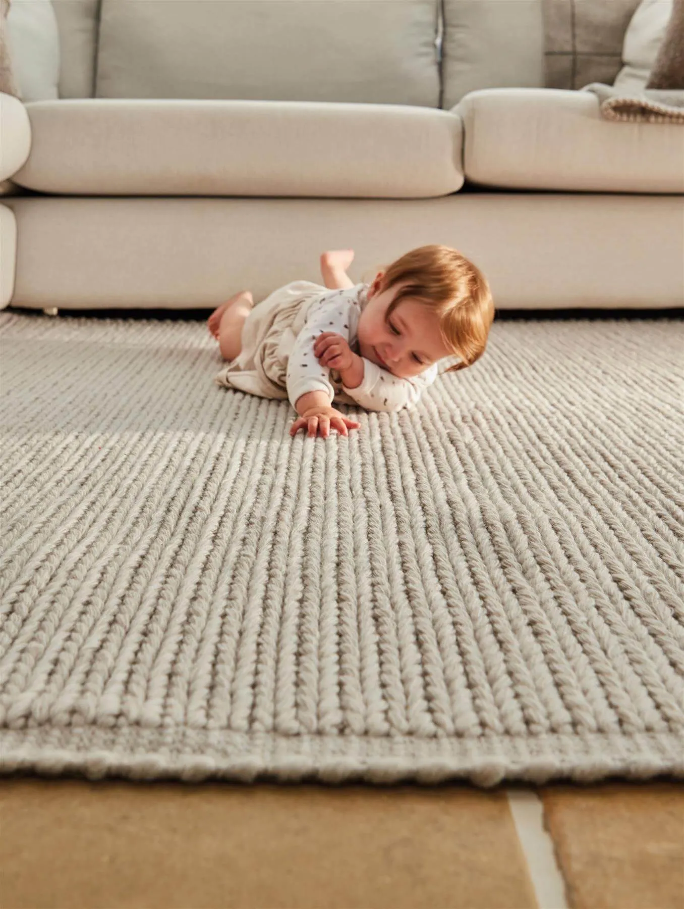 Solid Natural Knitted Wool Rug