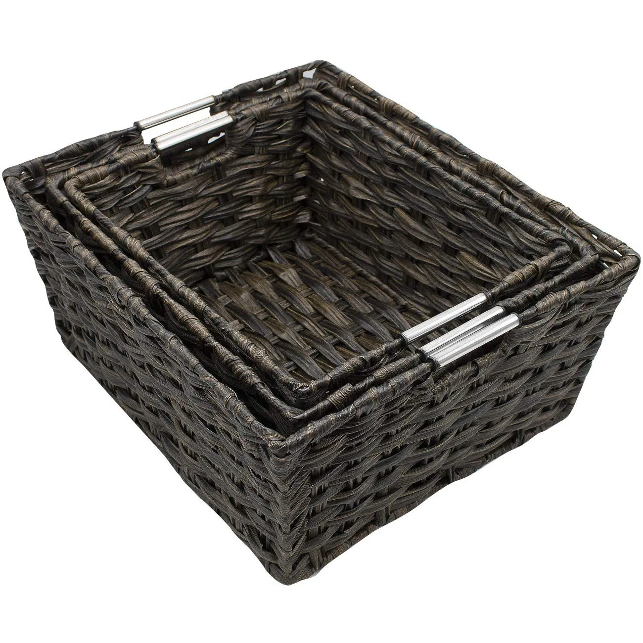Stackable Weave Basket Bins (Set of 3)