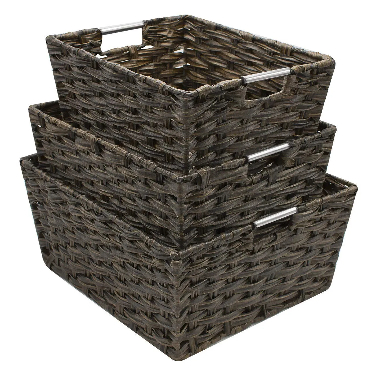 Stackable Weave Basket Bins (Set of 3)