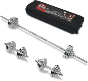 STOZM Dumbbell Set 110lbs Chrome and Paint Coated with Carry Case – Versatile Chrome Dumbbell Set with Barbell, Connector, 20 Weight Plates, 2 Dumbbell Handles & 6 Collars