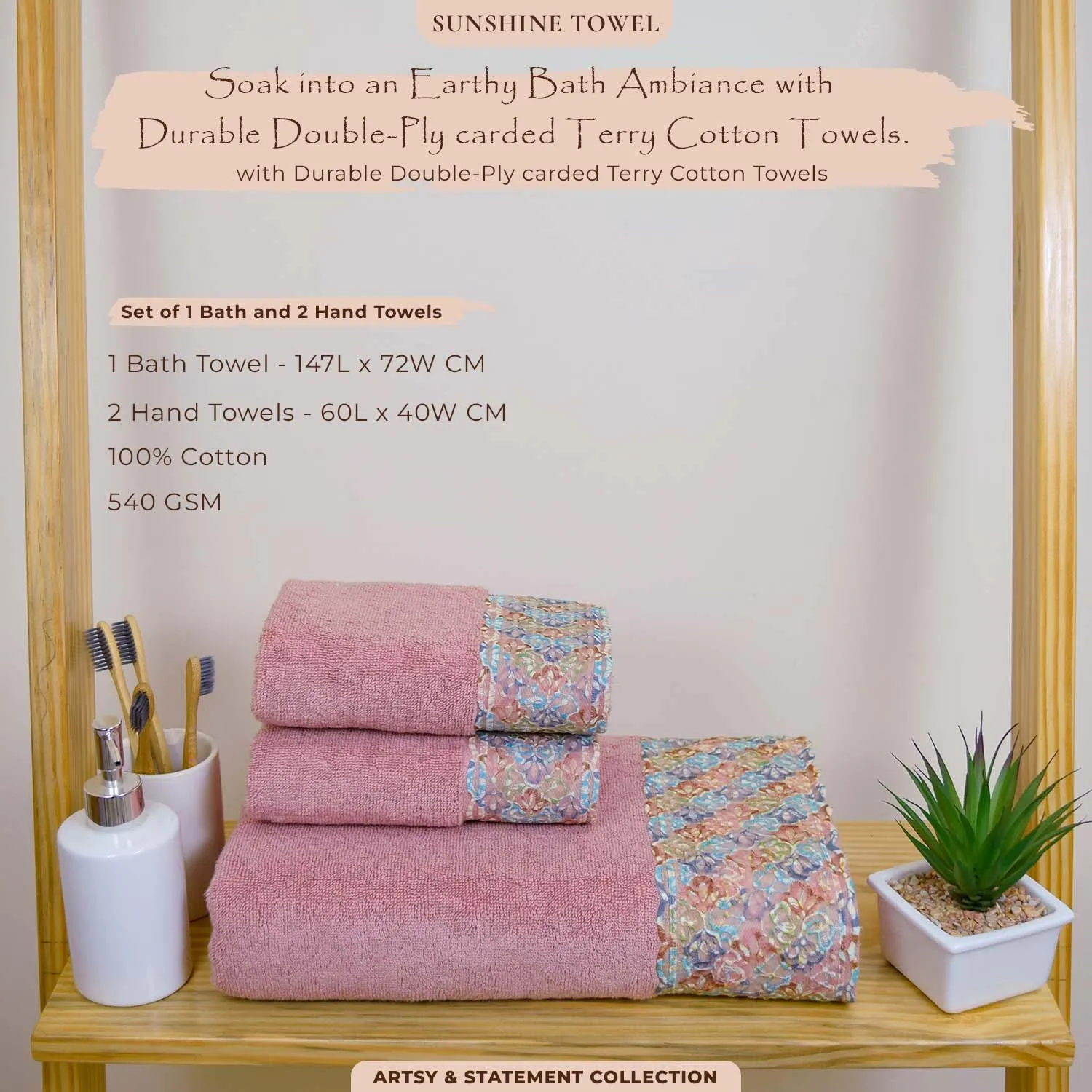 Sunshine 550 GSM Cotton Towel Set of 3 | Ultra Soft, Extra Absorbent Luxurious Towels
