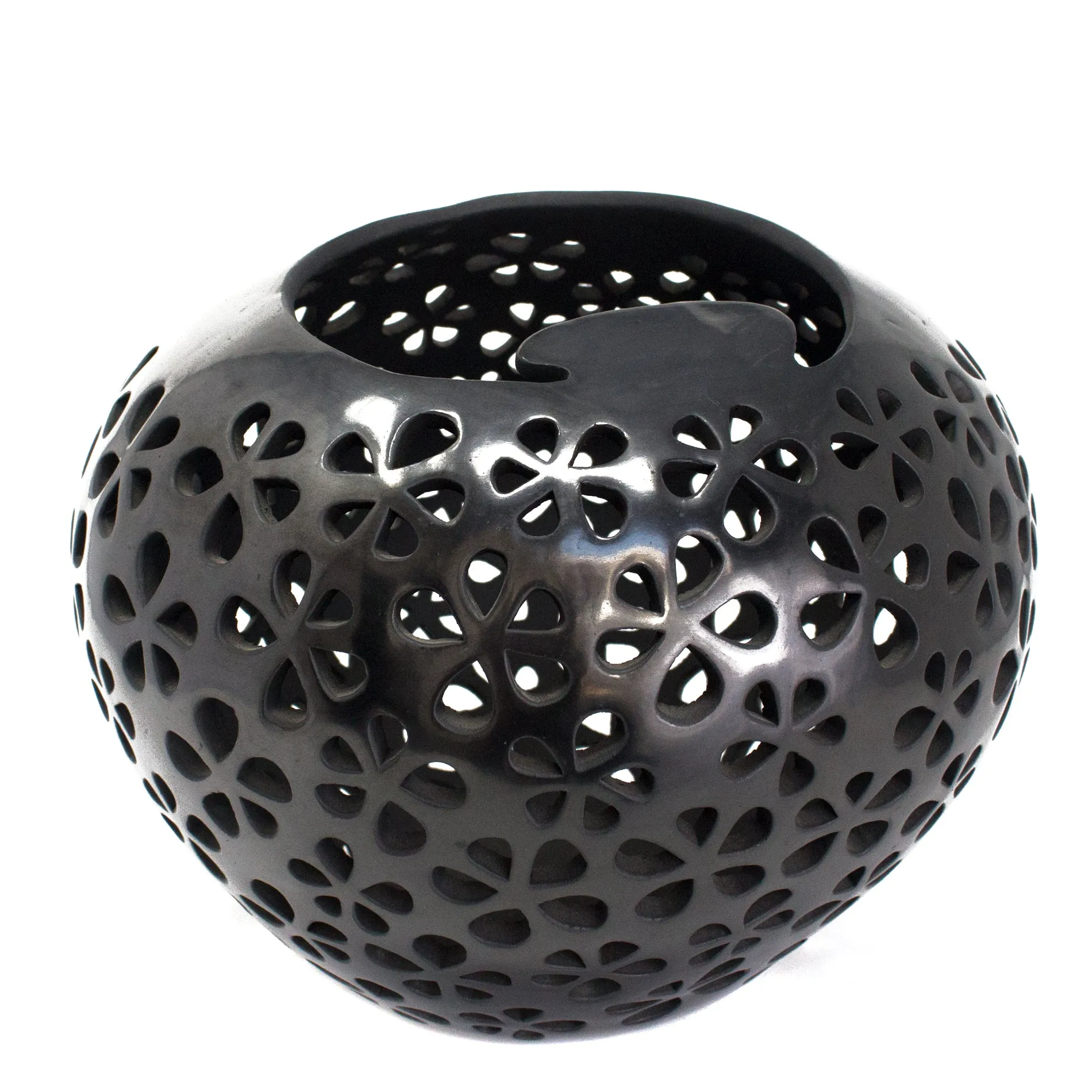 Thousand Petals Glossy Sphere, Black Clay