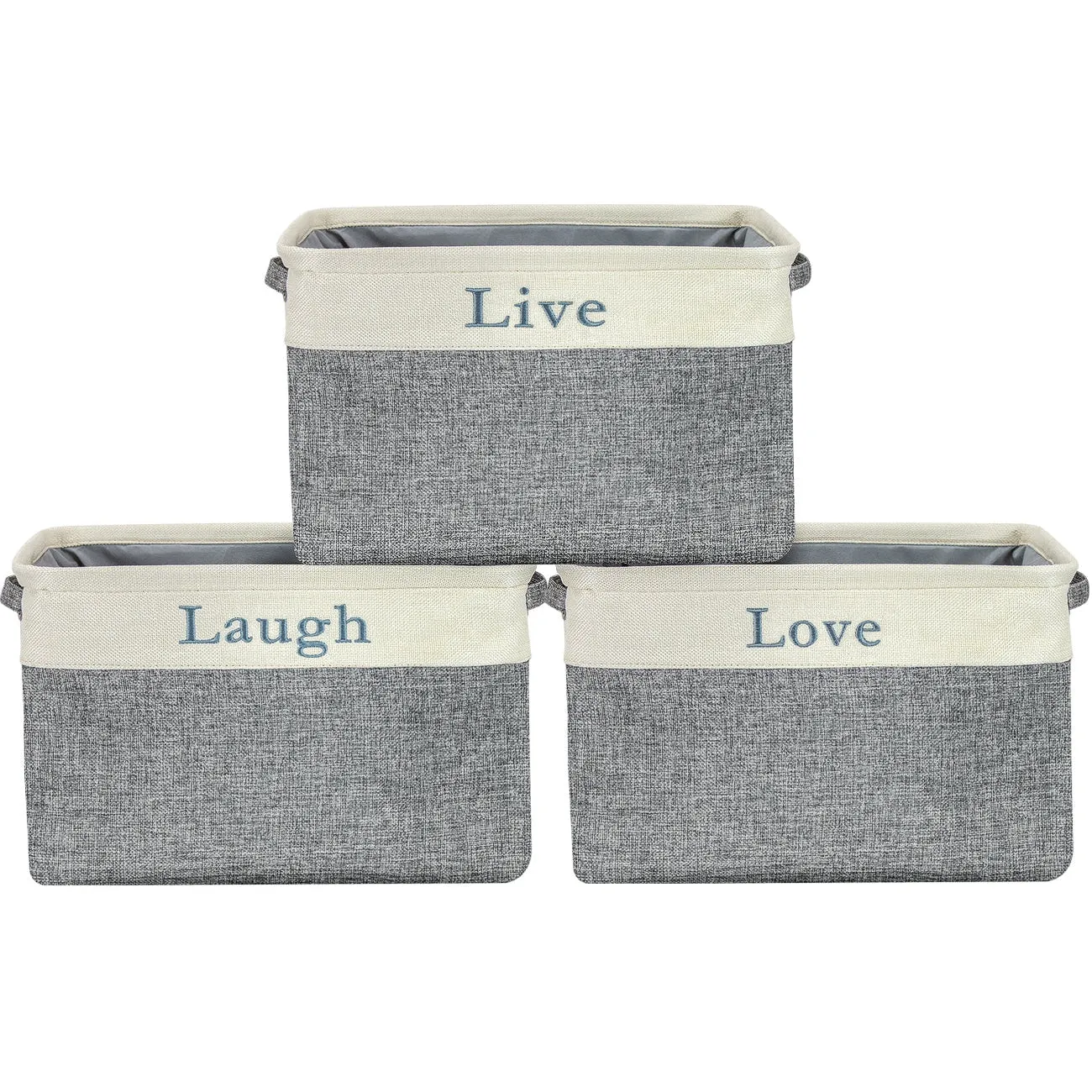 Twill Storage Basket Set - "Live, Love, Laugh" - (Lowercase Text)