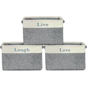 Twill Storage Basket Set - "Live, Love, Laugh" - (Lowercase Text)