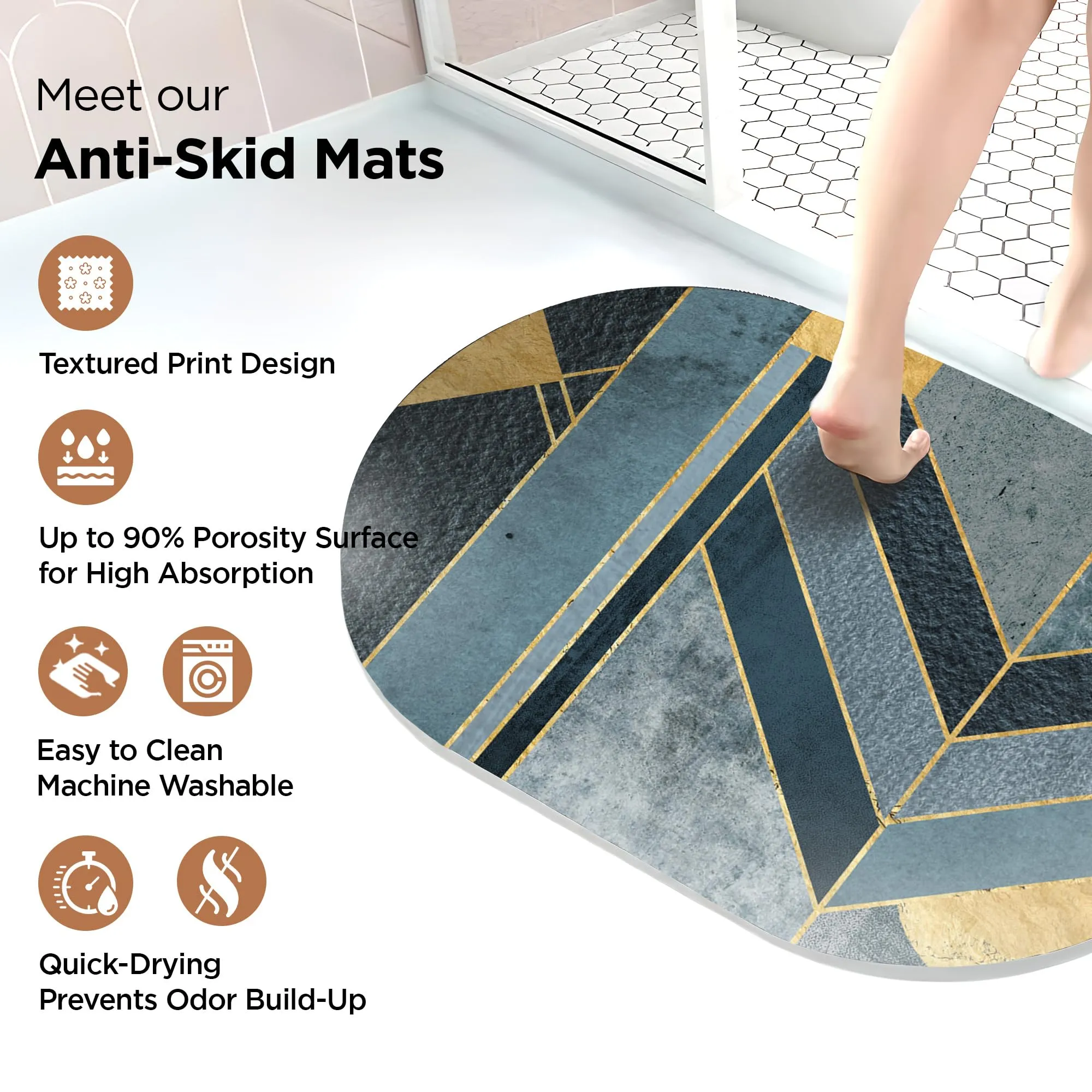 UMAI Polyester Non-woven Felt Bathroom Mat (40*60cm) Bath Mat | Anti Skid Mat for Bathroom Floor | Bathroom Accessories | Bathroom Mats Water Soak | Non Slip Mat for Bathroom | Floor Mat (Multicolour)