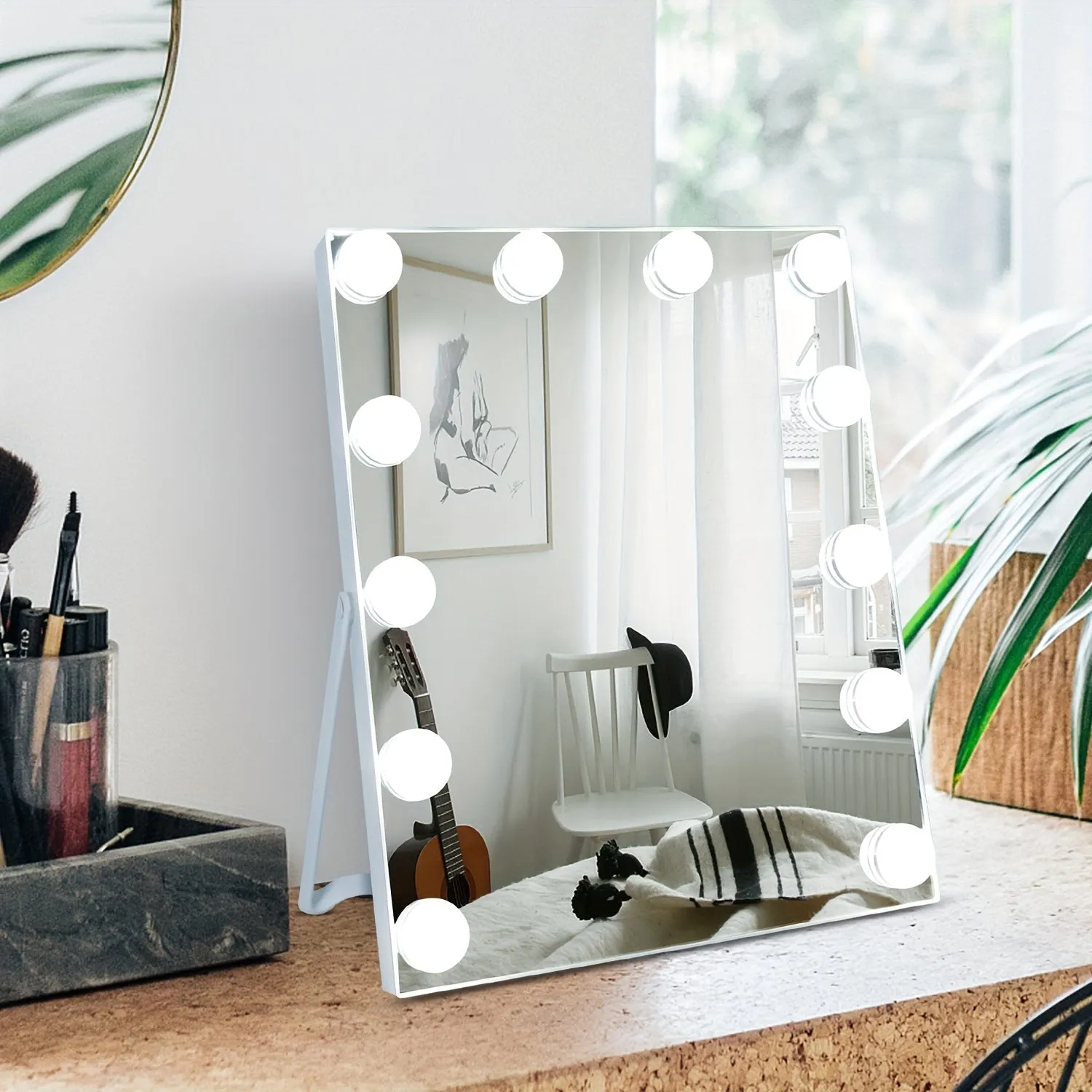 Vanity Mirror with Lights, 12"Hollywood Lighted Makeup Mirror with 3 Color Modes Touch Control for Bedroom, White