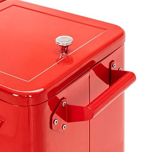 VINGLI 80 Quart Rolling Ice Chest on Wheels, Portable Patio Party Bar Drink Cooler Cart, with Shelf, Beverage Pool with Bottle Opener,Water Pipe and Cover (Red)