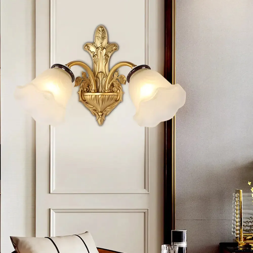 Vintage Milk Glass Wall Sconce - Stylish 1/2-Head Hallway Lamp in Brass