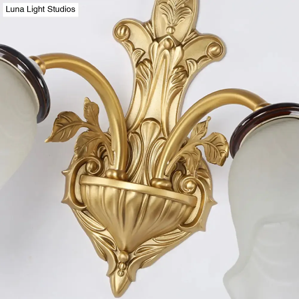 Vintage Milk Glass Wall Sconce - Stylish 1/2-Head Hallway Lamp in Brass