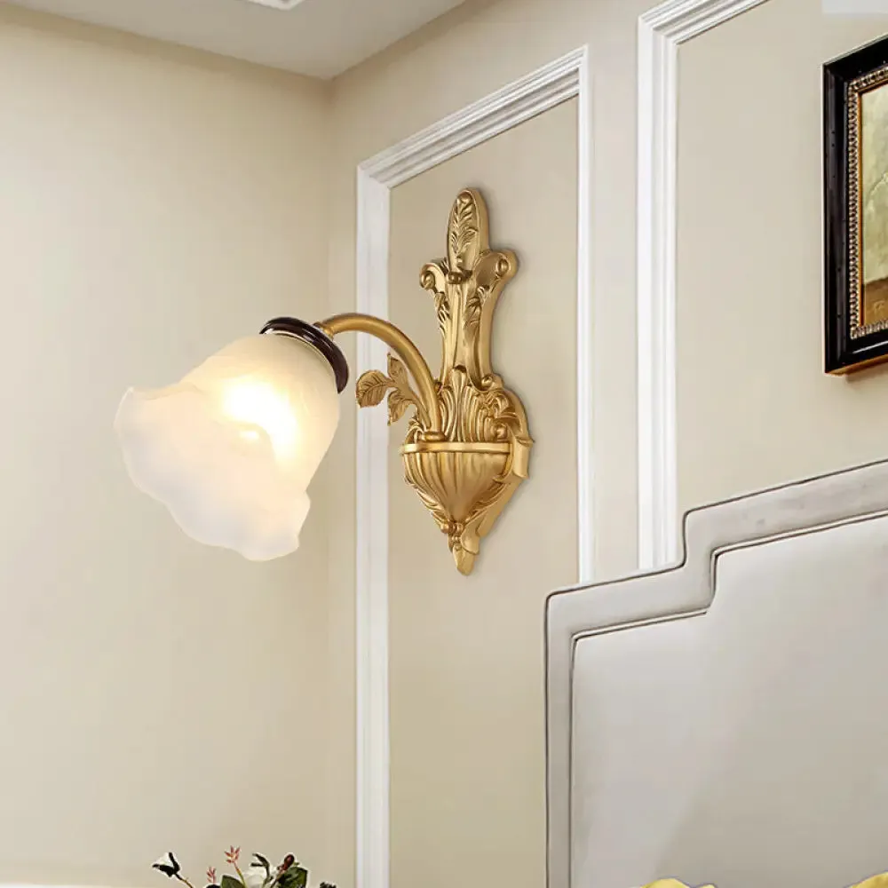 Vintage Milk Glass Wall Sconce - Stylish 1/2-Head Hallway Lamp in Brass