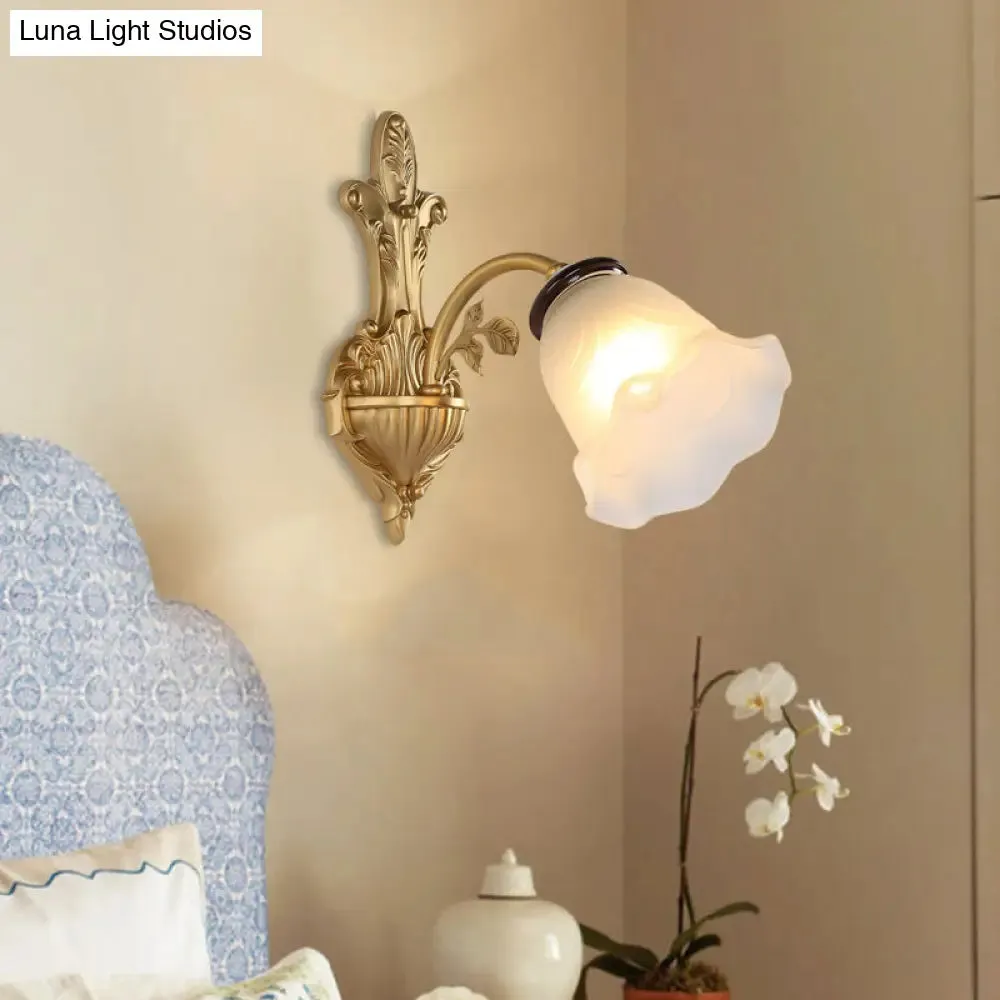 Vintage Milk Glass Wall Sconce - Stylish 1/2-Head Hallway Lamp in Brass