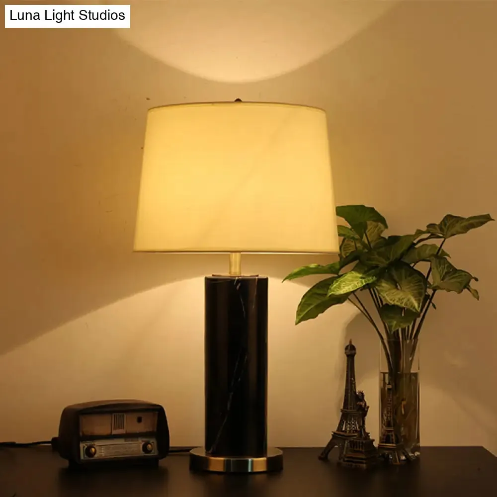 White Contemporary Tapered Drum Nightstand Lamp - Stylish 1-Head Reading Light