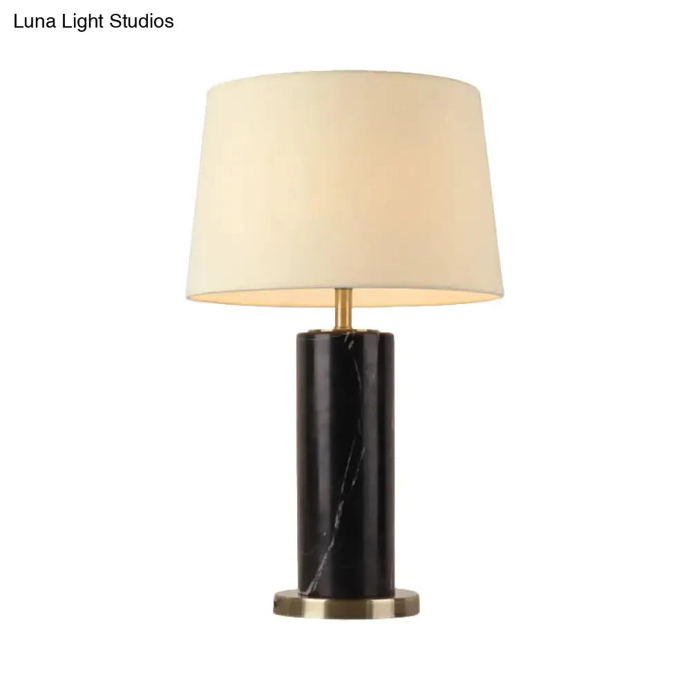 White Contemporary Tapered Drum Nightstand Lamp - Stylish 1-Head Reading Light