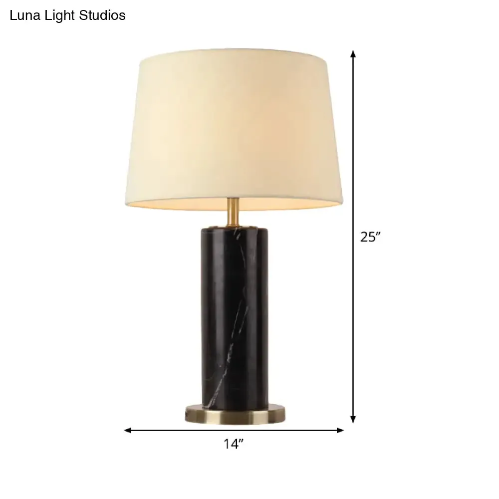 White Contemporary Tapered Drum Nightstand Lamp - Stylish 1-Head Reading Light