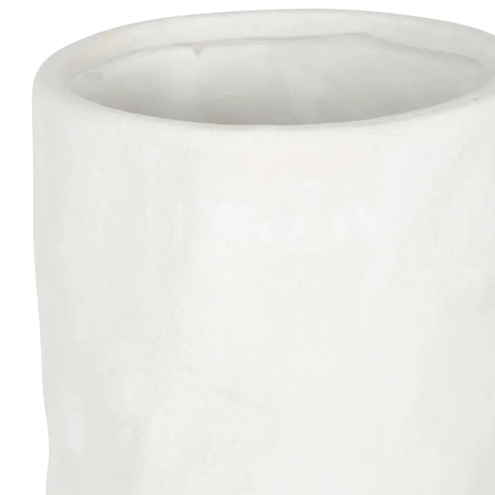 Wide Neck White Textured Vase