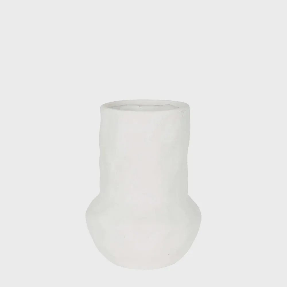 Wide Neck White Textured Vase