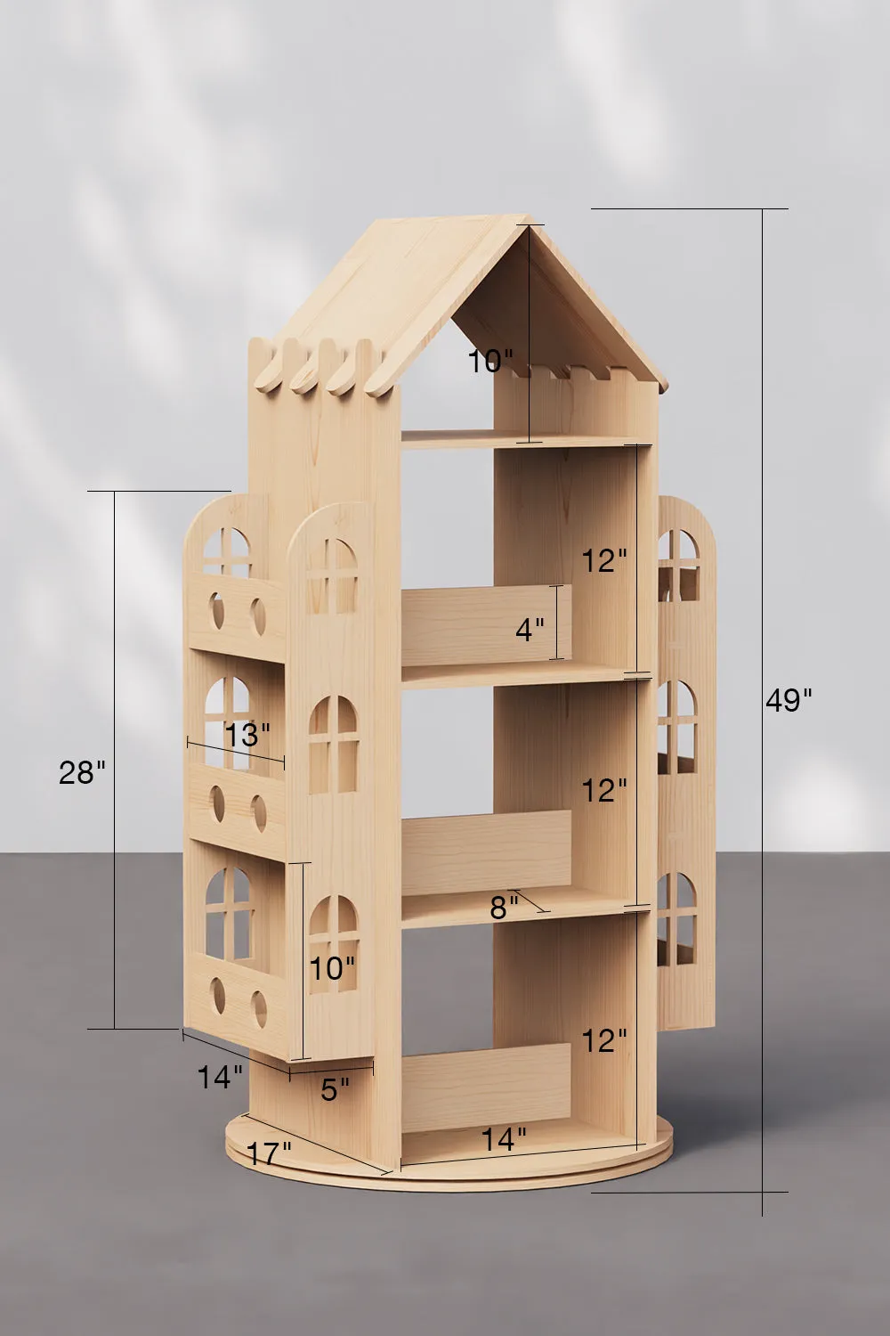 Wooden 360 Floor Standing Rotating Bookshelf for Kids