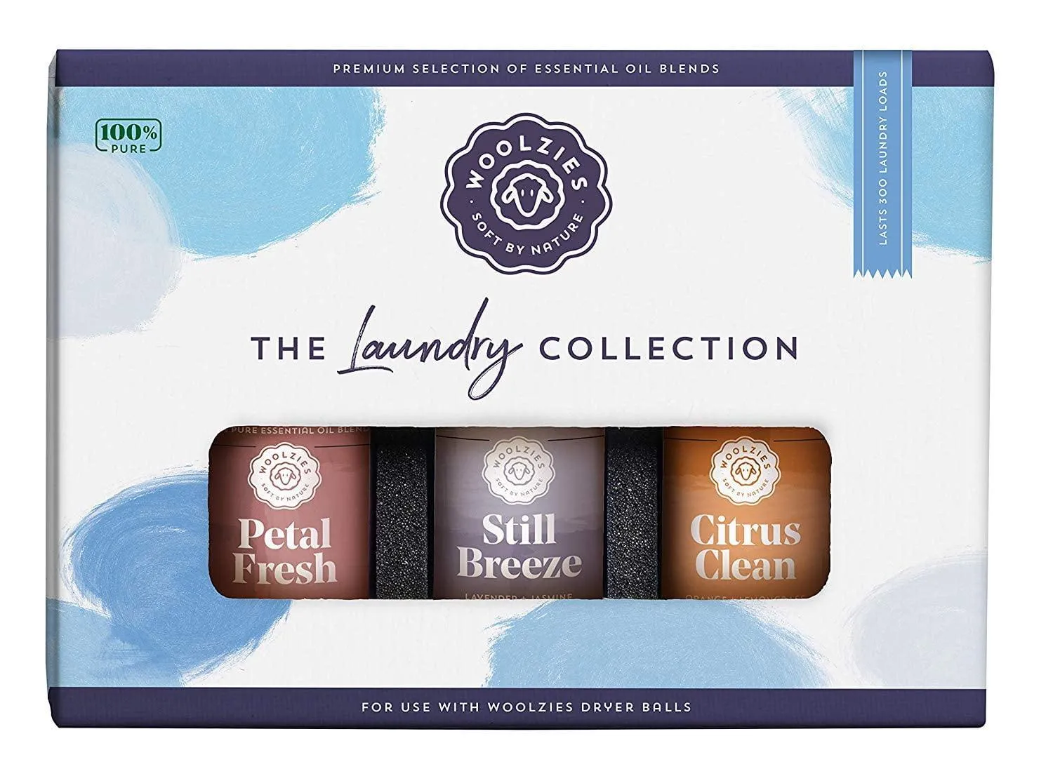 Woolzies Laundry Collection Essential Oil Set | 100% Pure Therapeutic Grade Aromatherapy Oil | Use with Wool Dryer Balls or Oil Diffuser | Gift Set includes Pure Fresh, Still Breeze, Citrus Clean
