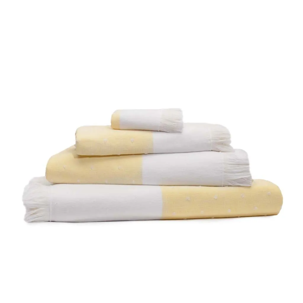 Yellow Dot Fouta Towel Essentials Bundle (2 Wash   2 Hand   2 Bath Towels)